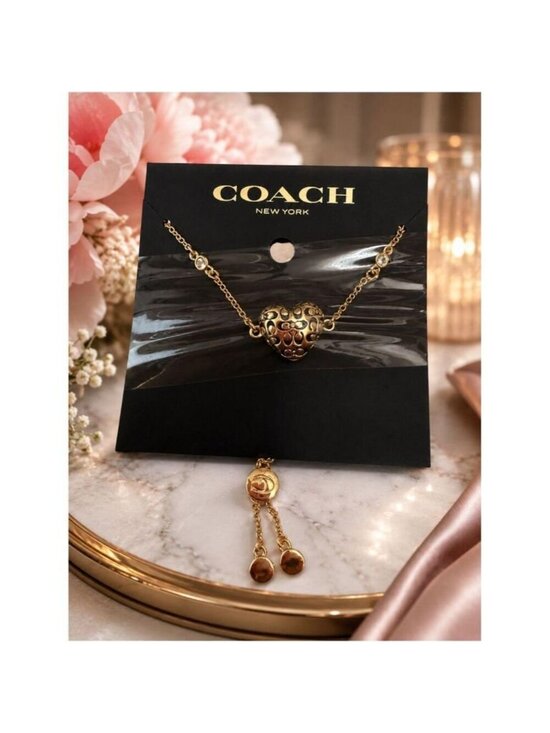 Coach Gold Tone Signature Heart Slider Bracelet